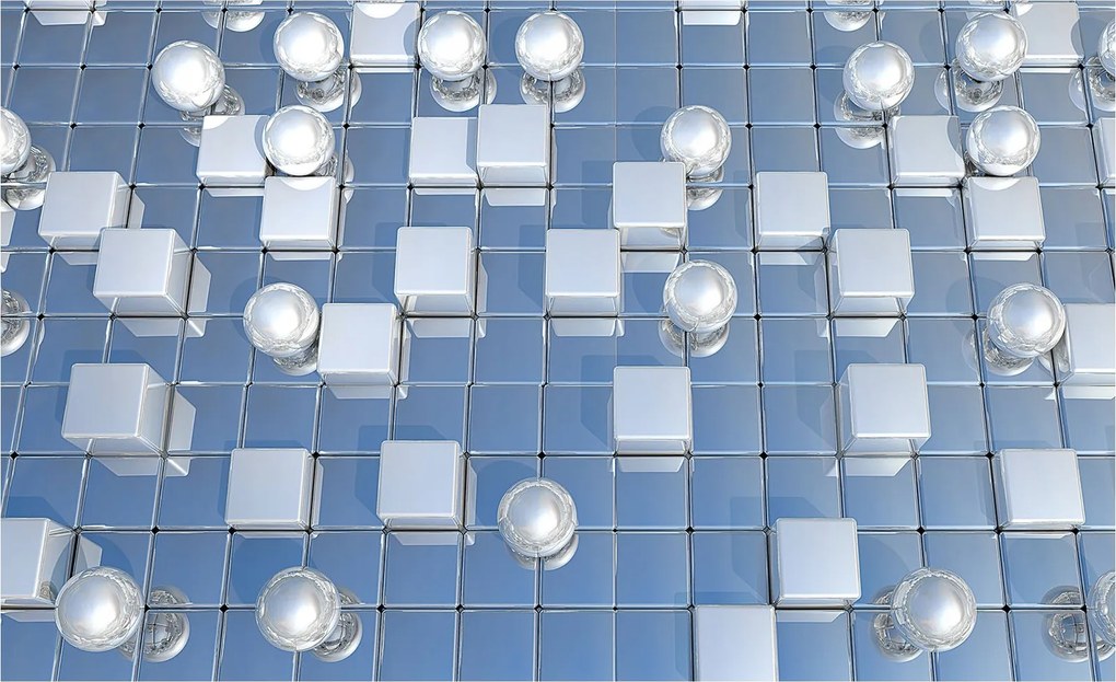 Fotótapéta Ezüst gömb geometria és fém kék alapon 208x146 +ragasztó