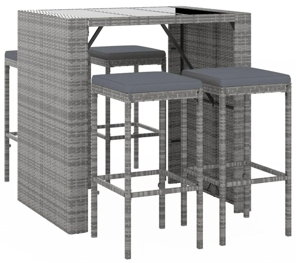 5 részes szürke polyrattan kerti bárszett párnákkal