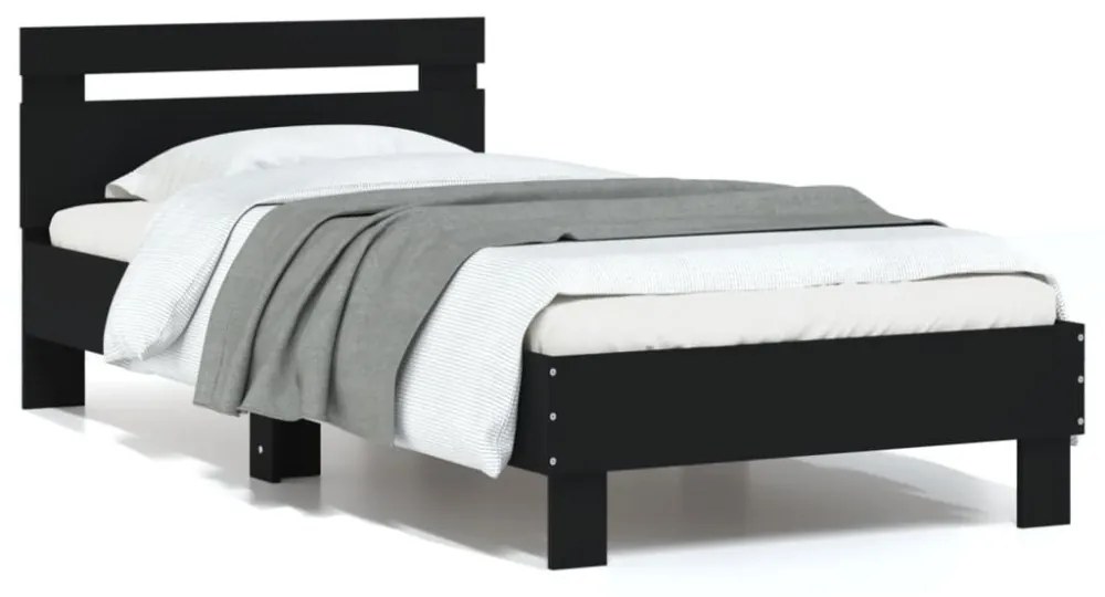 fekete szerelt fa ágykeret fejtámlával 90 x 190 cm