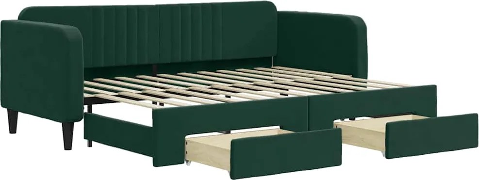vidaXL sötétzöld kihúzható bársony heverő fiókkal 80 x 200 cm
