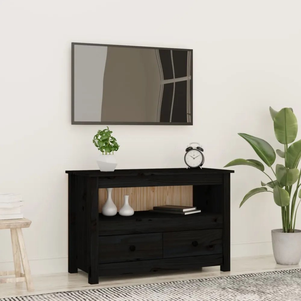 fekete tömör fenyőfa TV-szekrény 79 x 35 x 52 cm