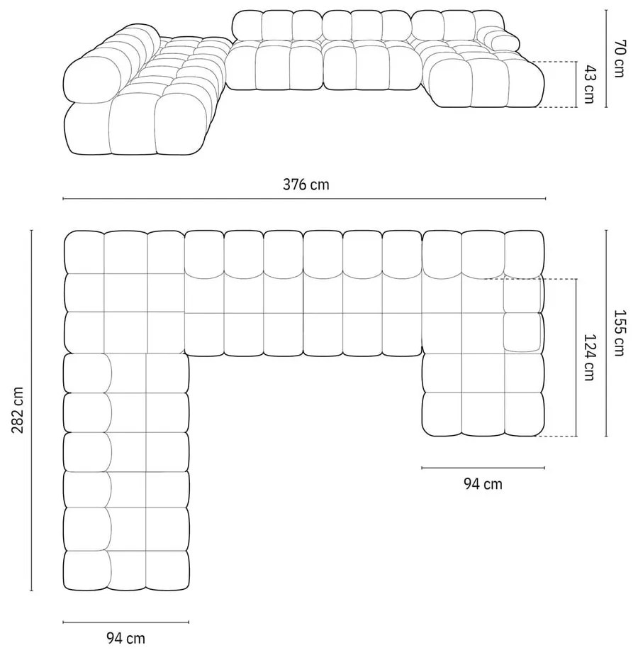 Sötétszürke bársony kanapé 379 cm Bellis – Micadoni Home
