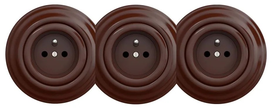 Kliklap - Háromaljzatú retro háztartási konnektor kerettel, 230 V, barna