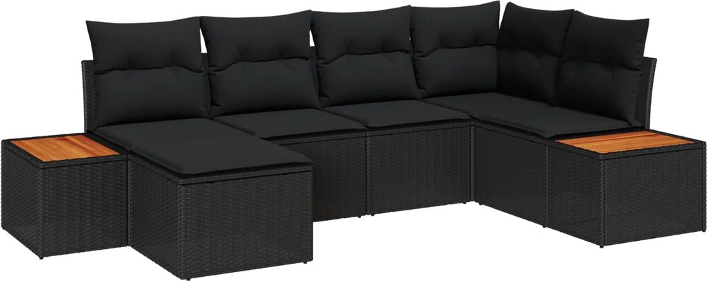 vidaXL Kerti Kanapé Szett párnával tárolóval 7 pcs Fekete Polyrattan