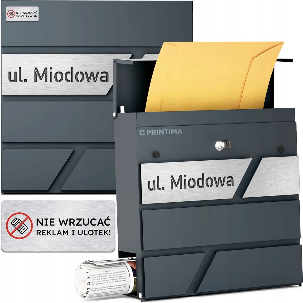 Nagy Levéltartó Doboz Házszámmal Antracit Barázdált Házszám