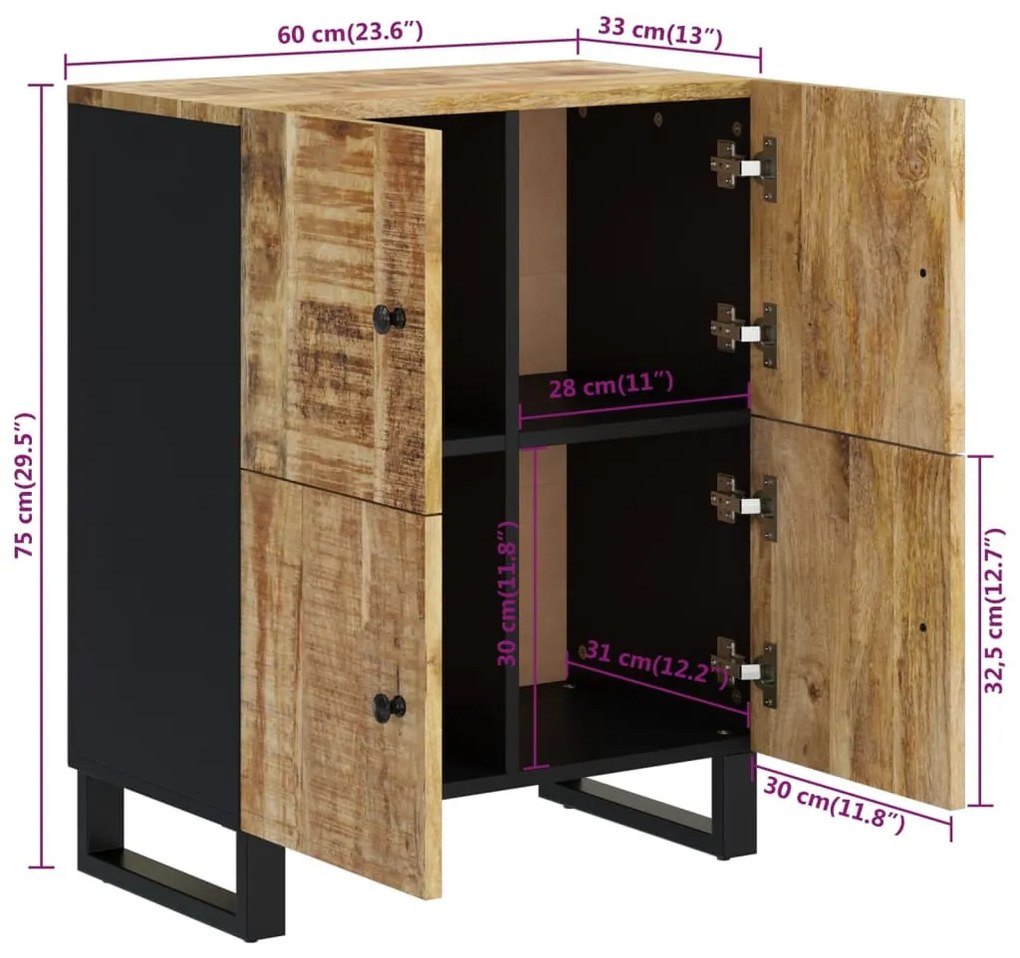 tömör mangófa tálalószekrény 4 ajtóval 60 x 33 x 75 cm
