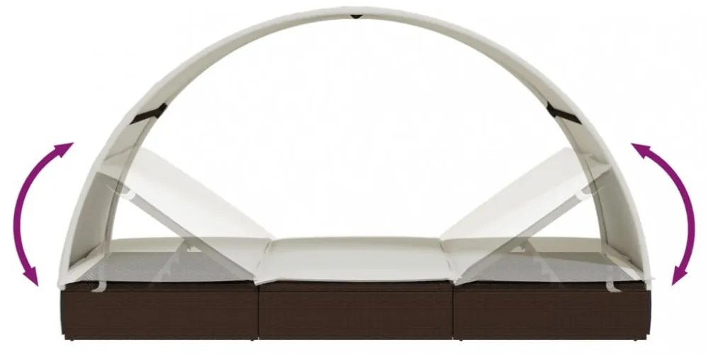 2 személyes barna polyrattan napágy kerek tetővel 211x112x140cm