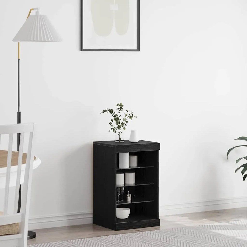 Széf LED -es lámpákkal Fekete tölgy 41 x 37 x 67 cm Faanyag