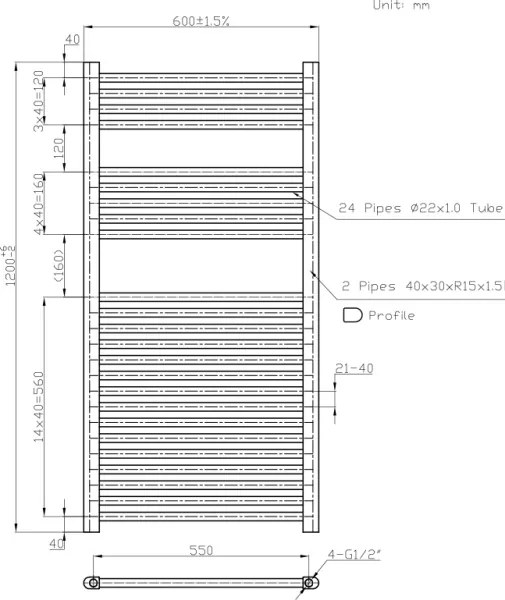 Novaservis - Fürdőszobai törölközőszárító radiátor 644W/230V 120x60 cm, fehér, egyenes kivitel