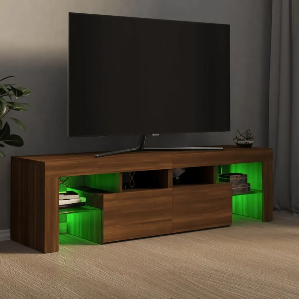 barna tölgyszínű TV-szekrény LED-lámpákkal 140 x 36,5 x 40 cm