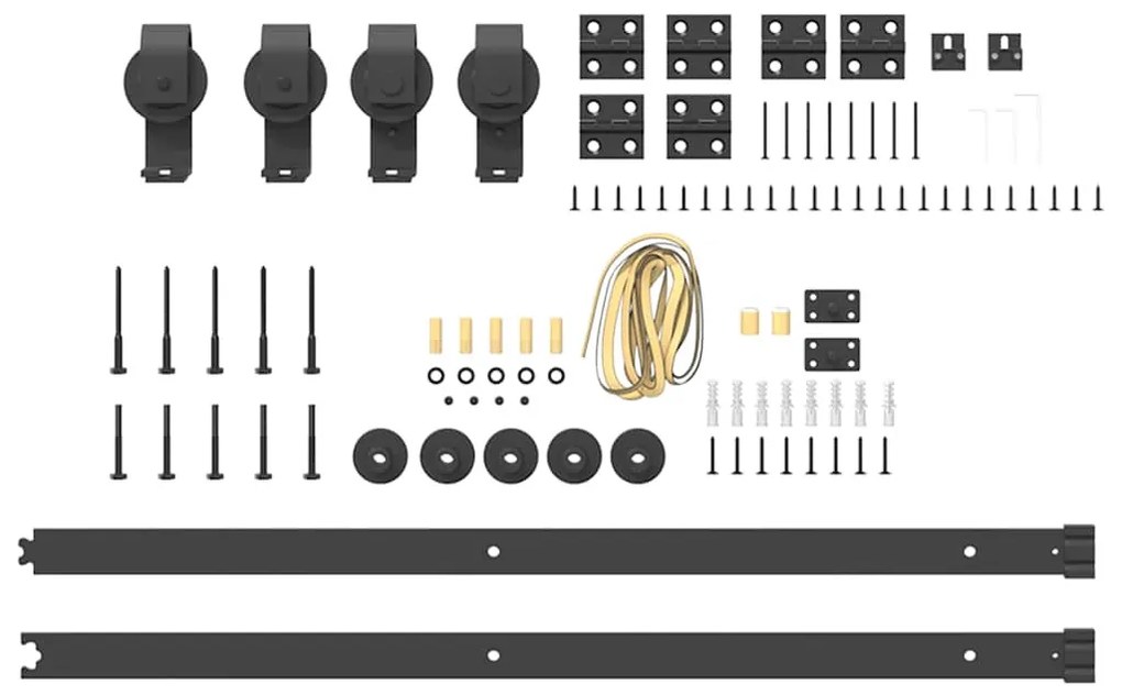 Fekete acél tolóajtó fémszerelék készlet 183 cm