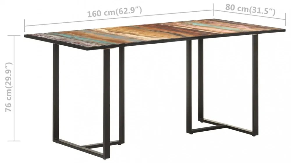 tömör újrahasznosított fa étkezőasztal 160 cm