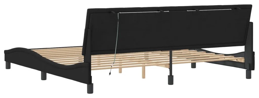 fekete bársony ágykeret LED-világítással 200 x 200 cm