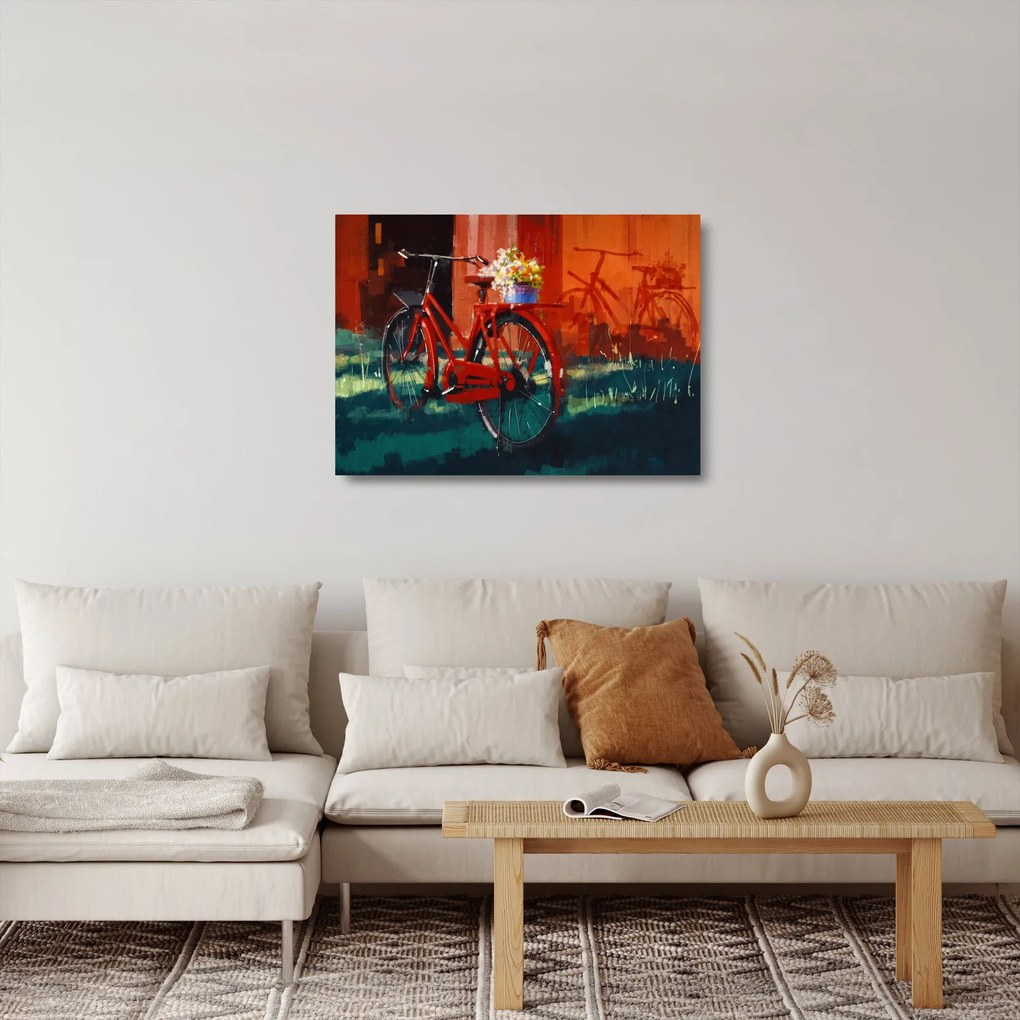 Piros kerék képe, akril festés (üvegen) (70x50 cm)