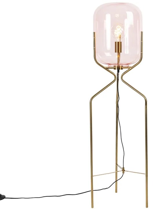 Art Deco állólámpa sárgarézzel és rózsaszín üveggel - Bliss