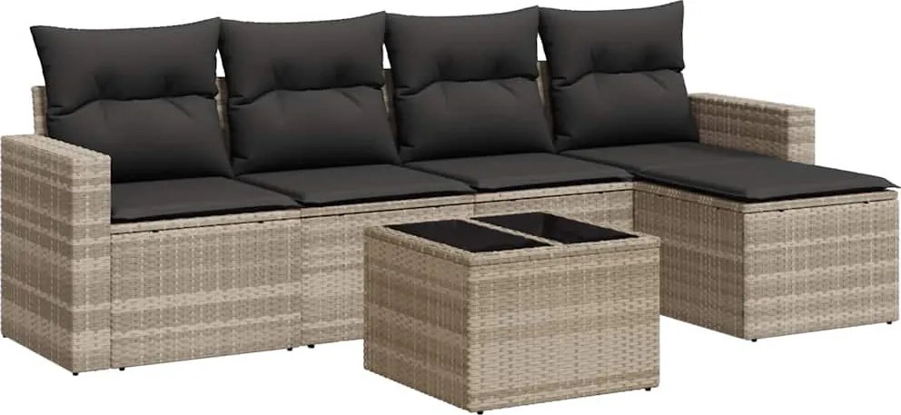 vidaXL 6 részes világosszürke polyrattan kerti ülőgarnitúra párnákkal