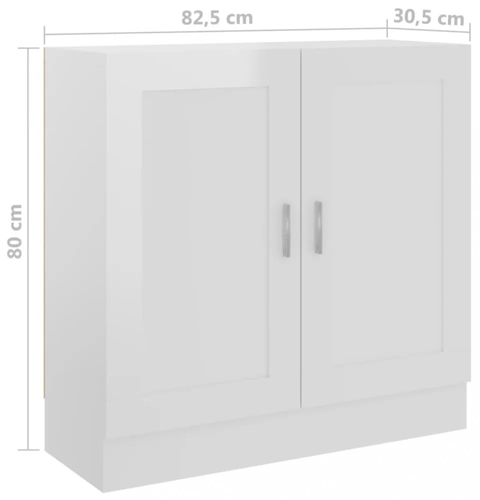 magasfényű fehér szerelt fa könyvszekrény 82,5 x 30,5 x 80 cm