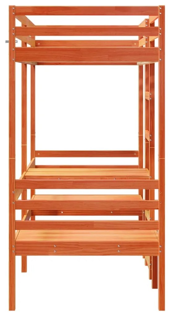 barna fenyő galériaágy-keret asztallal és székekkel 90 x 175 cm