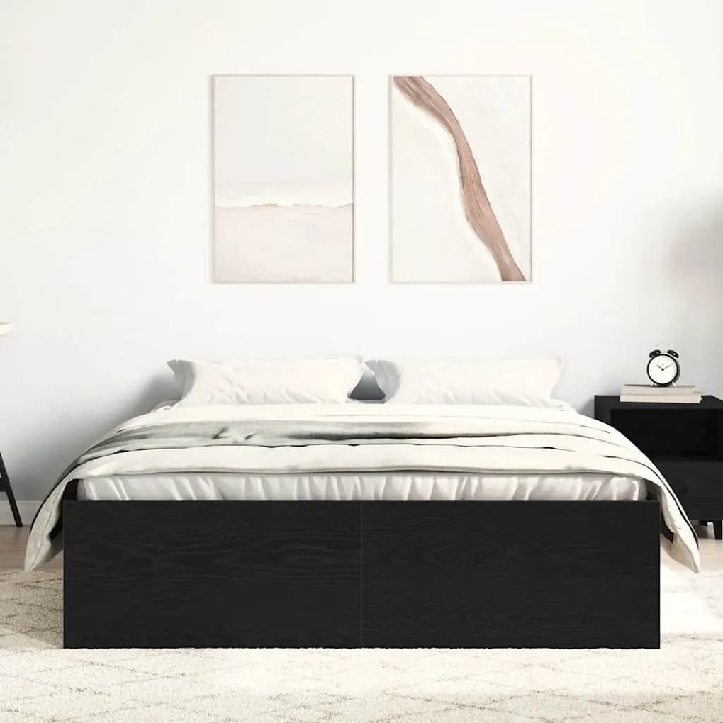 fekete tölgy színű szerelt fa ágykeret matrac nélkül 140x200 cm
