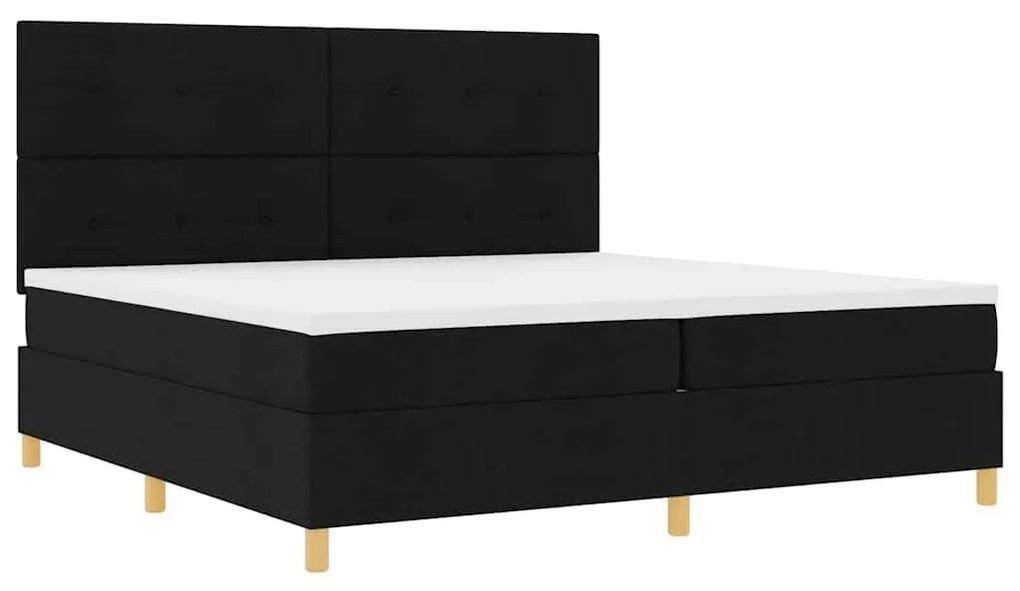Boxrugós ágy fejtámlával Fekete 200 x 200 cm szövet