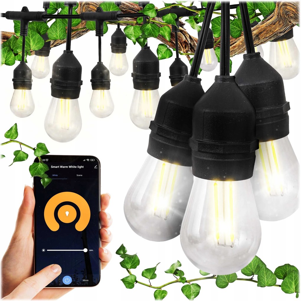 LED-es kerti fényfüzér Smart Tuya áram 11m 18x E27 lámpa állítható