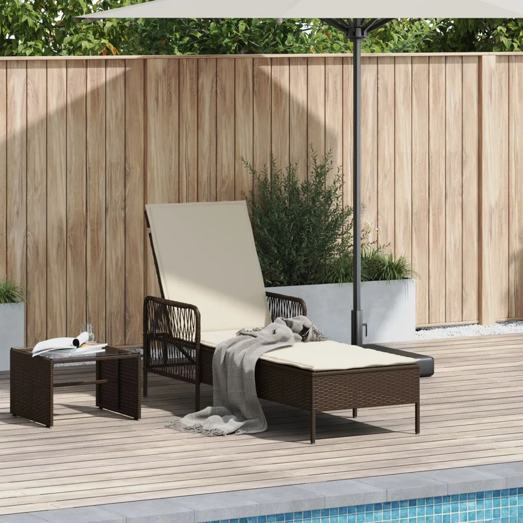 Napágy Barna és krémfehér PE Rattan 157 x 55 x 92 cm