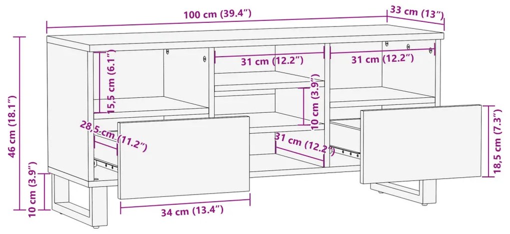 TV Szekrény 100x33.5x46 cm Szilárd és Összeszerelt Fából