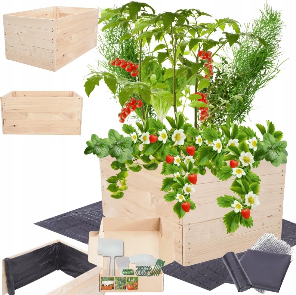 Zöldségtartó fa ágyás magasított láda virágtartó 45x100x90