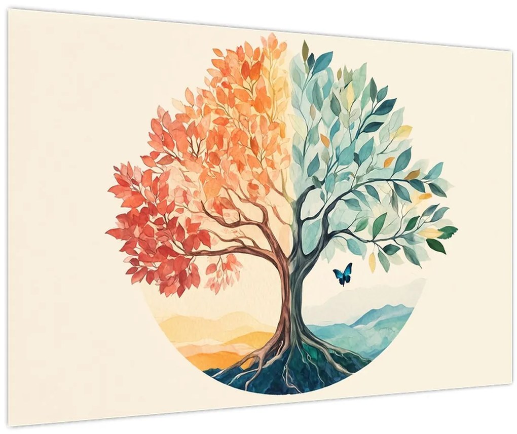 Kép – Duális fa pillangóval (90x60 cm)