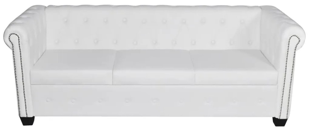 2 személyes és 3 személyes fehér műbőr Chesterfield kanapé
