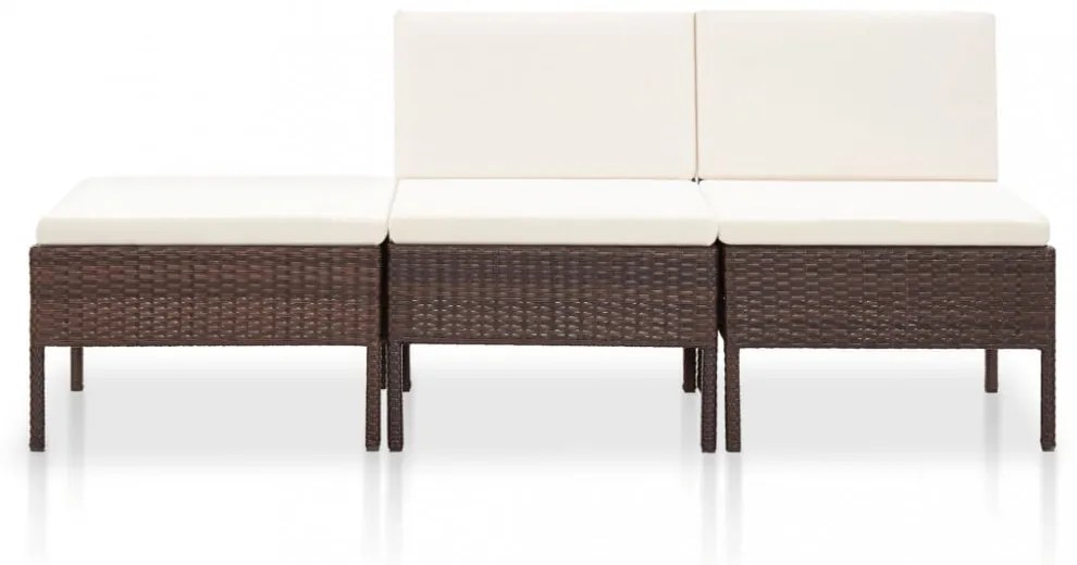 3-részes barna polyrattan kerti ülőgarnitúra párnákkal