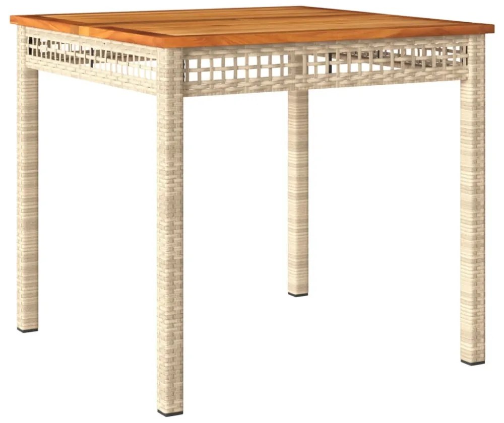 bézs polyrattan és akácfa kerti asztal 80 x 80 x 75 cm