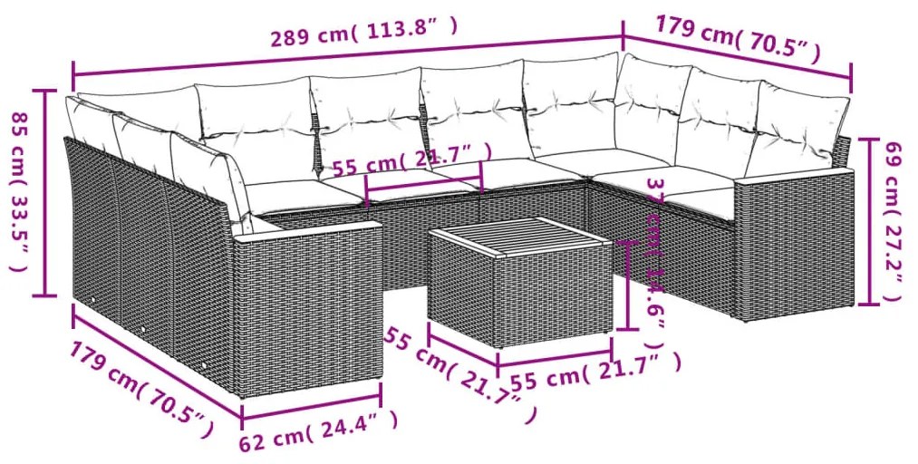 10 részes bézs polyrattan kerti ülőgarnitúra párnával