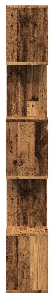 5 szintes antik fa színű fa elválasztó könyvespolc 70x24x161 cm