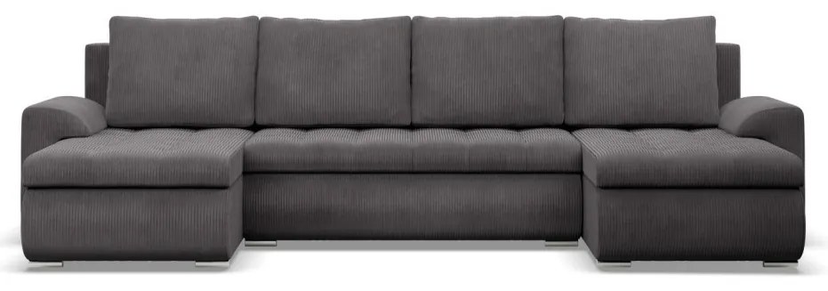 Tokio U alakú sarokkanapé, 3 ágyneműtartóval, kordbársony, univerzális oldal, szürke