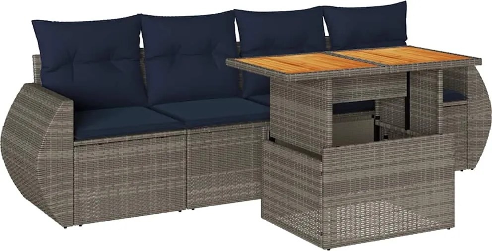 vidaXL 5 részes szürke polyrattan kerti ülőgarnitúra párnákkal