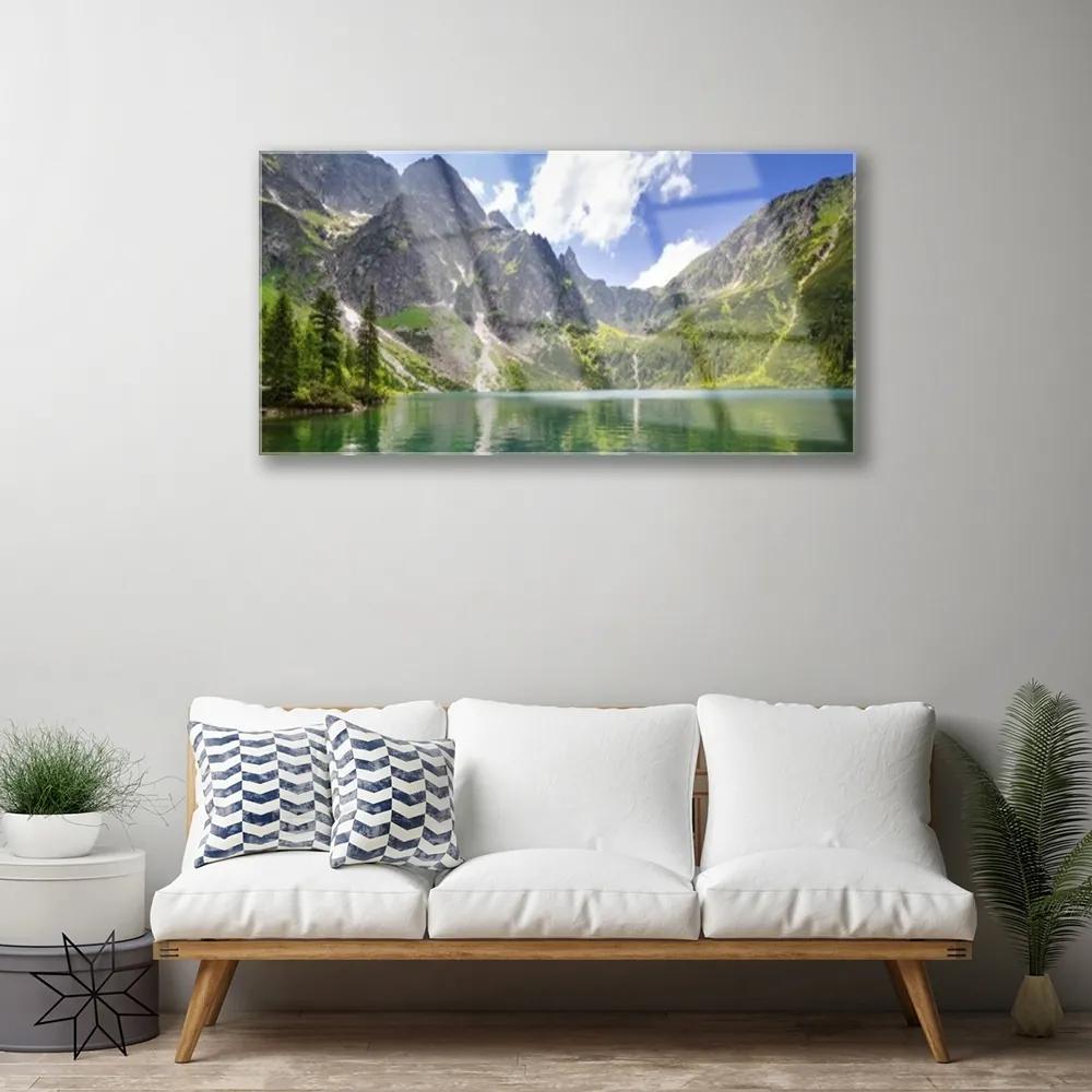 Modern üvegkép Mountain Lake Landscape 125x50 cm