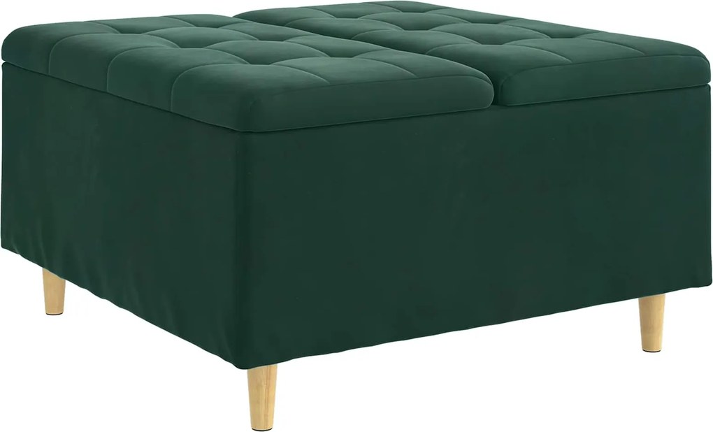 vidaXL Tároló oszmán párnával Sötétzöld 80 x 80 x 45 cm Bársony