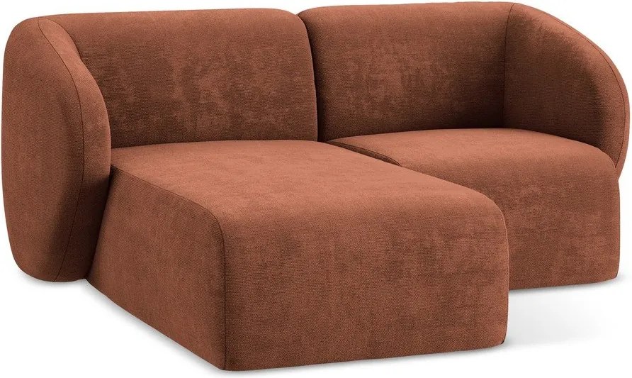 Terrakotta színű zsenília sarokkanapé (bal oldali-heverő résszel) Lani – Makamii