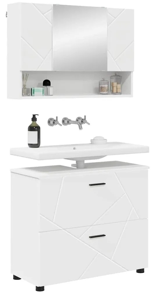 Fürdőszoba bútor szett 2 pcs Fehér 76.5 x 35 x 64 cm Faanyag