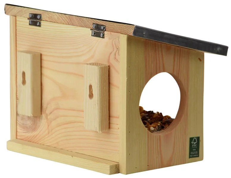 Dupla bejáratú mókus etető, cink tetővel, 25 cm