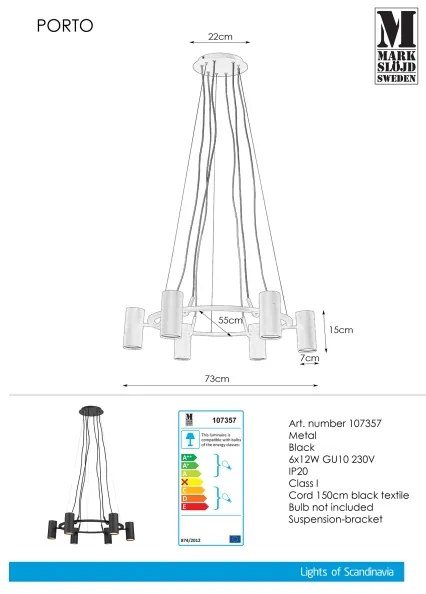Markslöjd 107357 - Csillár zsinóron PORTO 6xGU10/12W/230V