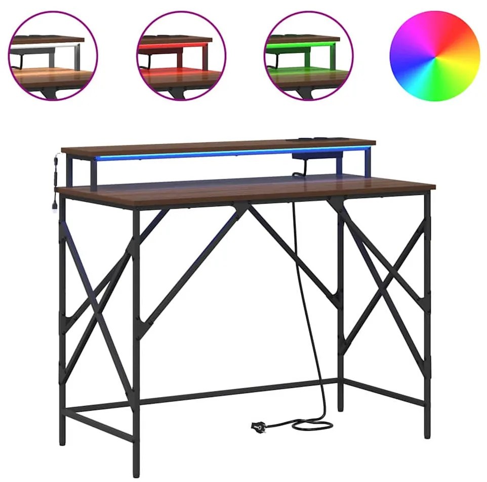 Asztal LED -es lámpákkal barna tölgy 100 x 50 x 86.5 cm Faanyag