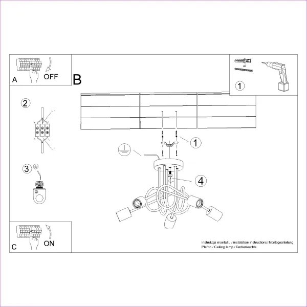 Sollux SL.1478 - Felületre szerelhető csillár EMBER 5xE27/15W/230V fekete/bézs/bükkfa