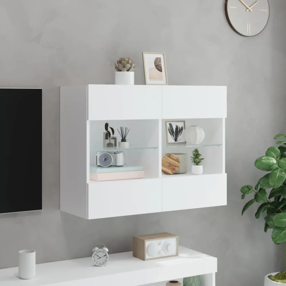 fehér falra szerelhető TV-szekrény LED-lámpákkal 78,5x30x60,5cm