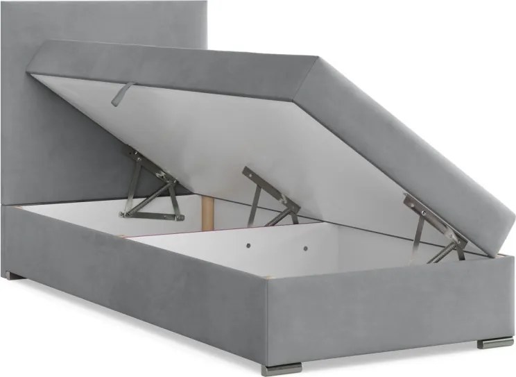 Agen egyszemélyes ágy, bársony, ágyneműtartóval, szürke