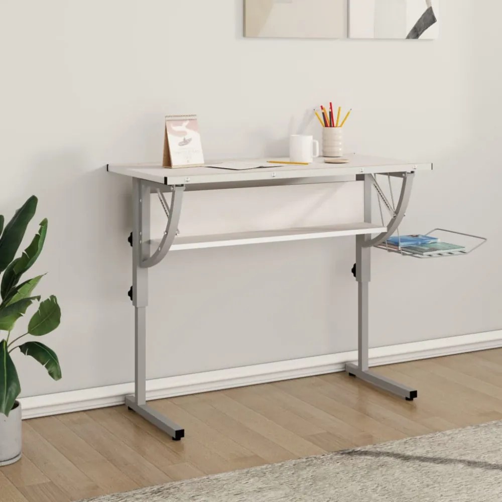 fehér-szürke szerelt fa és acél íróasztal 110 x 53 x (58-87) cm