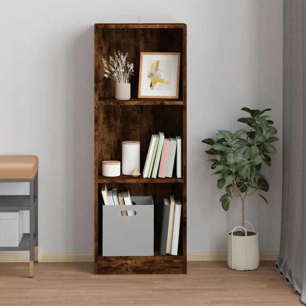 3 szintes füstös tölgy színű fa könyvszekrény 40 x 24 x 109 cm