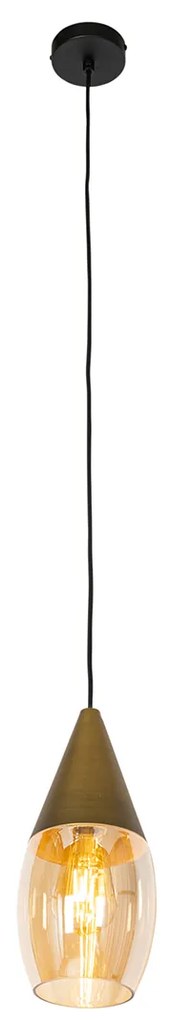 Modern függőlámpa arany borostyán üveggel - Drop