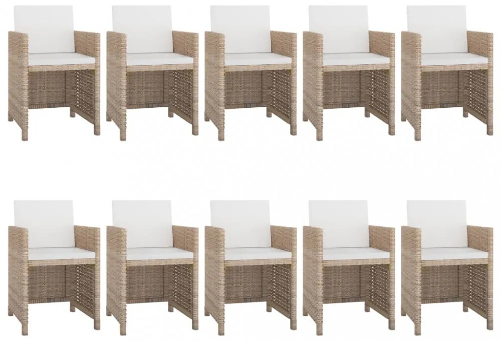 11 részes bézs polyrattan kültéri étkezőszett párnákkal